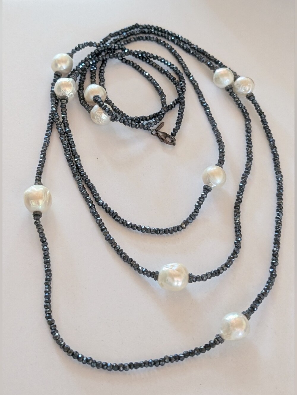 Rare SB 14mm Baroque South Sea Pearls Black Spinel Sterling Silver 72" Necklace